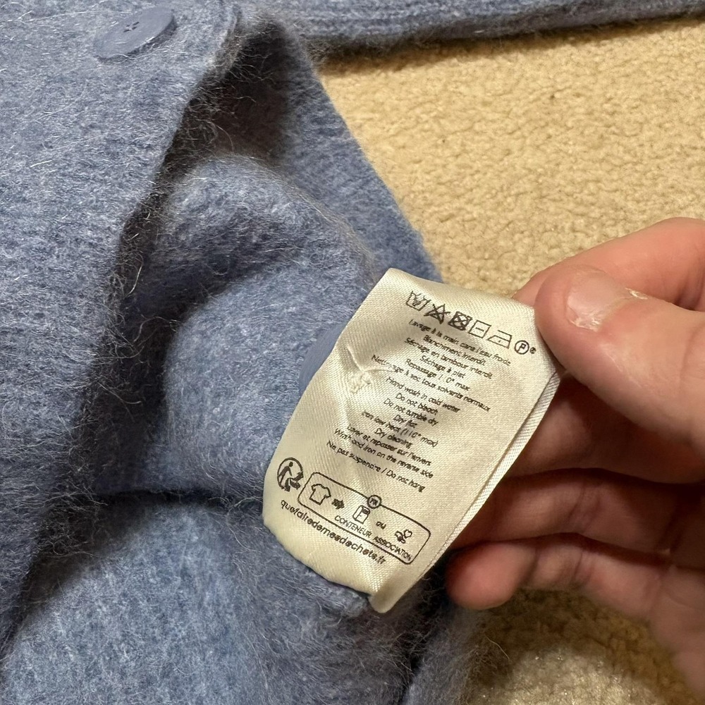Sézane Cardigan Sweater Womens Medium 17x20 Blue Mohair Wool Button Made Italy - Picture 8 of 9